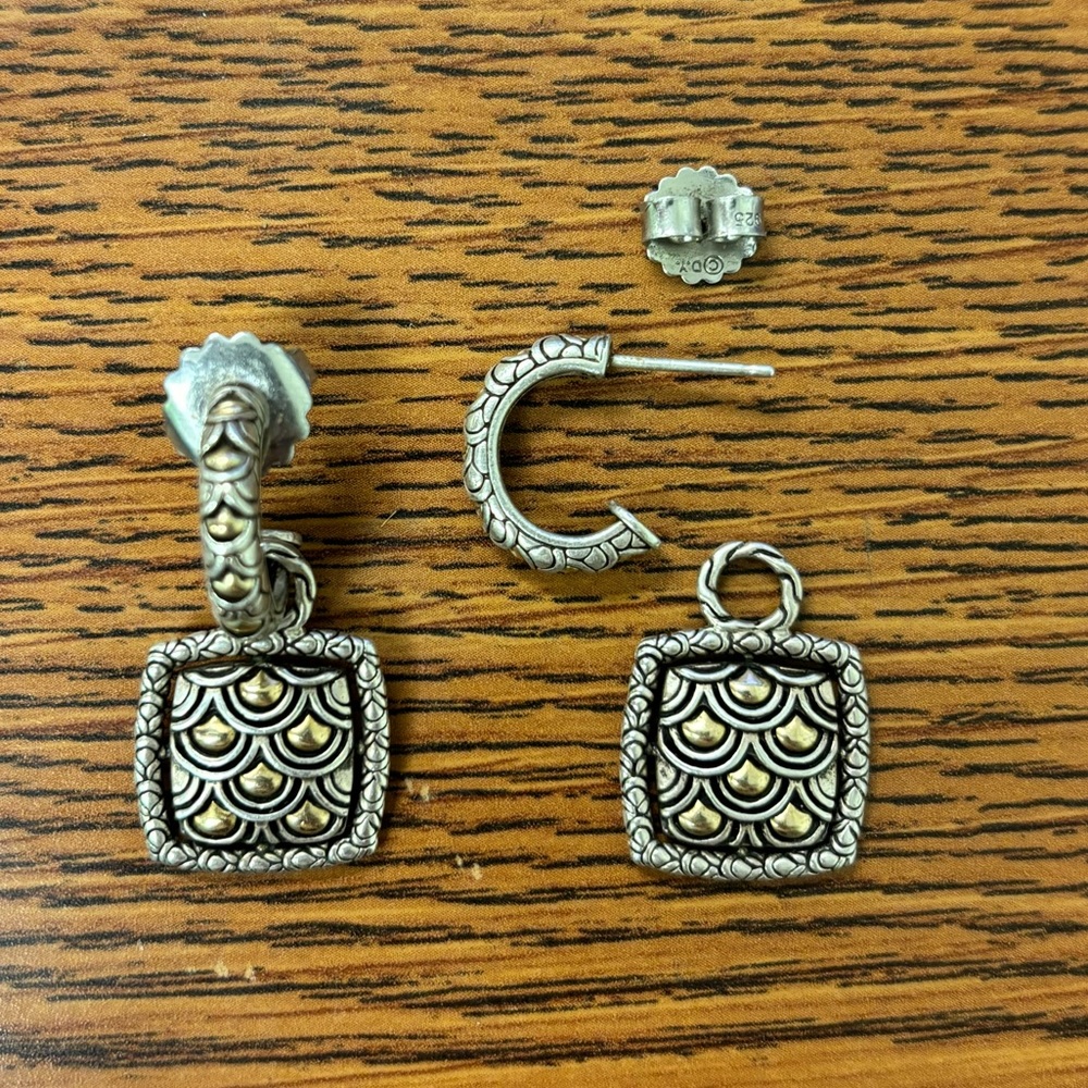 John Hardy Drop Earrings 1-4” sterling silver and 22k Gold